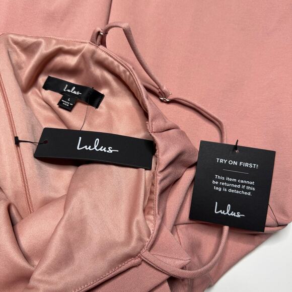 Lulu's | NWT Drinks on Me Mauve Pink Sleeveless Pleated Bodycon Dress - Picture 6 of 7